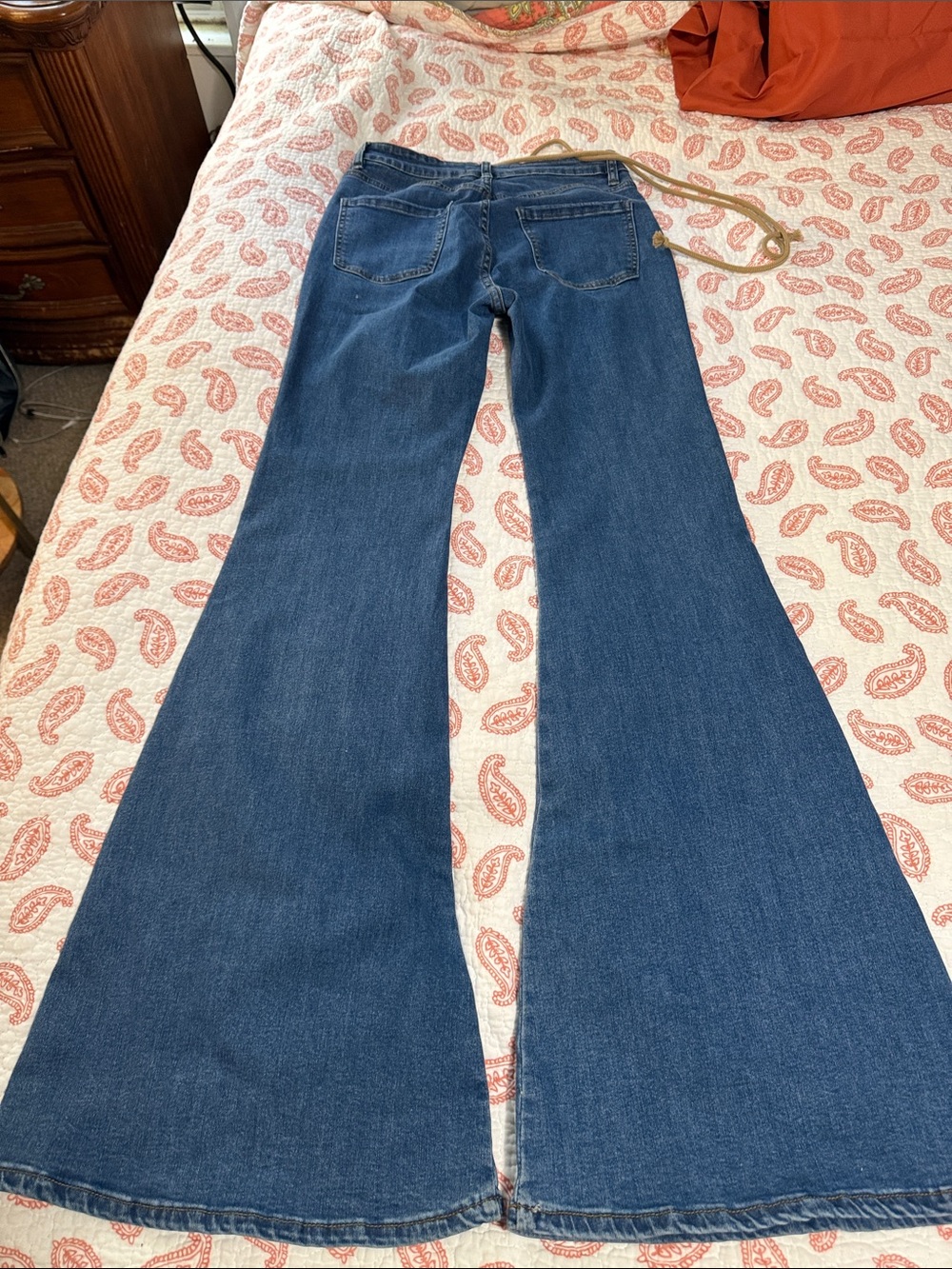 RARE Vintage Flared bell bottom Women’s Jeans with Gold & Blue Panel Accents - Picture 4 of 4
